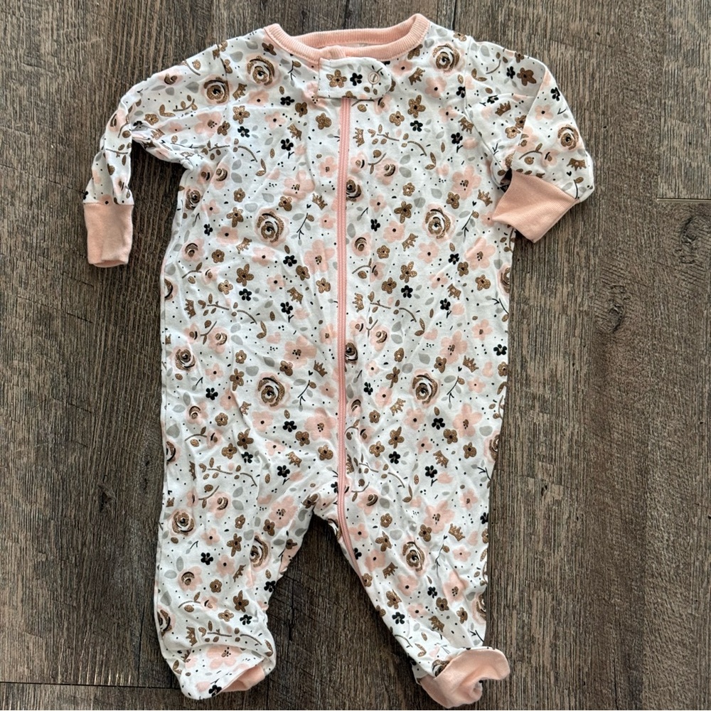 Floral Pink and Gold NB Footie (Bundle!)